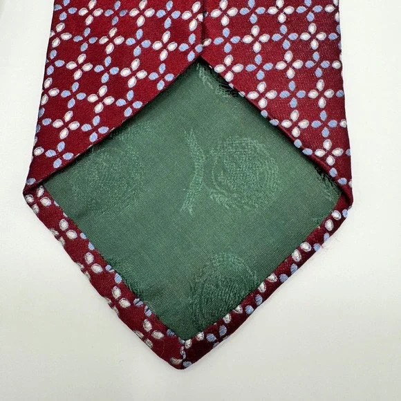 Tommy Hilfiger Mens Silk Tie Burgundy Red Blue Geometric Floral Pattern USA Made - Picture 3 of 10